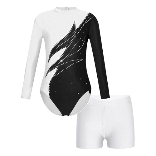 LUYSGBXR Maillot NiñA Kids Gymnastics Jumpsuit For Girls Skating Bodysuit Children Long Sleeve Patchwork Ballet Dance Leotards Acrobatics Bodysuit(White,10)