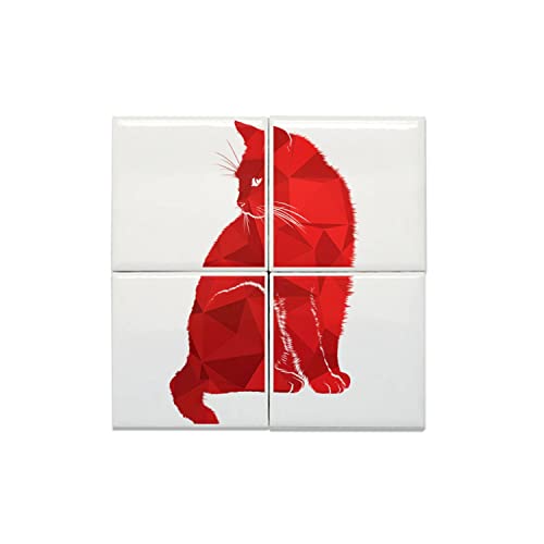 Carreaux Céramique Décoratif Chat Rouge Art Modern Lot de 4