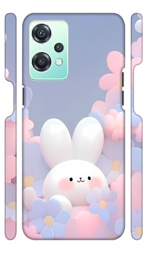 Image of White Bunny Flowers Pink Designer Printed Hard Back Cover for Oneplus Nord CE 2 Lite 5G Attractive and Uniquely Crafted Smartphone Case