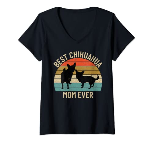 Femme Best Chihuahua Mom Ever Retro Vintage Dog Lover T-Shirt avec Col en V