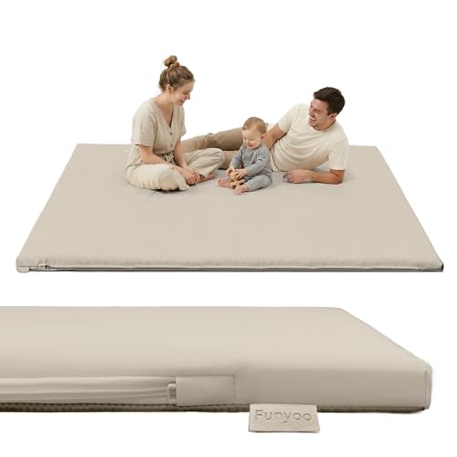 Image of Vegan Leather Baby Play Mat, 79x71 Thick Cushioned Waterproof Playpen Mat, Stylish Removable Cover Floor Mat for Babies & Toddlers, Non-Slip Bottom for Safe Crawling, 1.3 inch Thick, Grey