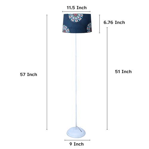 Image of tu casa White Metal-Iron Base Foldable Floor Lamps with French Floral Print & Satin Shade for Bedroom, Living Room, Lounge, Office Area, Gifting Without Bulb for Home Decoration (Height - 57 inch)