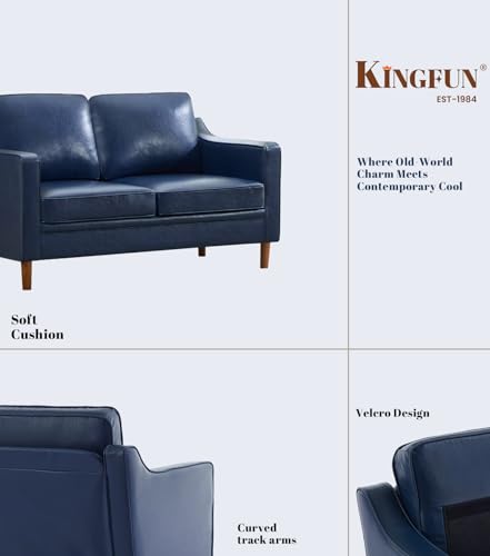 Image of Kingfun 60 inch Faux Leather Sofa, Loveseat Couch, Mid Century Modern Love Seat Couches with Solid Wood Frame for Living Room Bedroom