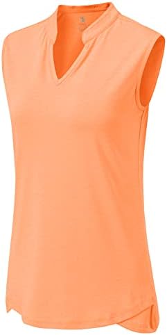 BGOWATU Women's Golf Polo T-Shirts Sleeveless V Neck Collarless Tennis Shirts UV Protection Quick Dry Lightweight Orange S