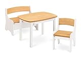 BioKinder Kindersitzgruppe Sitzgruppe Levin mit Tisch, Bank und Stuhl aus zertifiziertem Massivholz Erle + Weiß