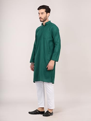 Image of HUZUR Men's Cotton Full Sleeve Long Knee Length Kurta Pajama Comfortable Wear for Festival and Occasion like Holi,Diwali,Eid,Haldi,Mehendi and Wedding