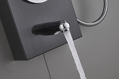 Ello&Allo Stainless Steel Shower Panel Tower System,Led Shower Head 6-Function Faucet Rain Massage System With Body Jets, Black #TOP5