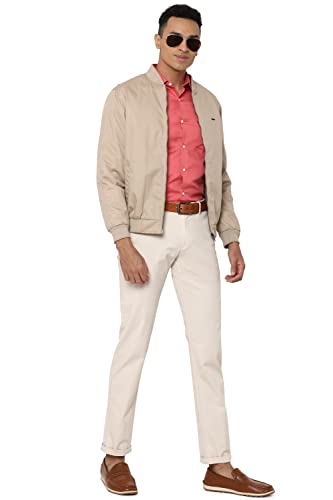 Image of Men Cream Slim Fit Solid Casual Trousers