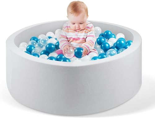 Image of CALEPTONG Foam Ball Pit for Children Toddlers, Ball Pool Memory Round Designed Easy to Clean or Install, Soft Round Ball Pit 35.4” x 11.8” Ideal Gift for Children (Balls NOT Included) Grey