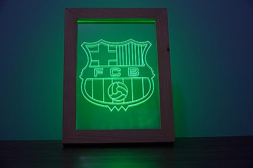 FCB LED Night Light Acrylic Engraved Wooden Picture Frame Desk Lamp Cool Nightlight Gift for Friends or Family, Energy Saving, Remote Controlled, Barcelona.