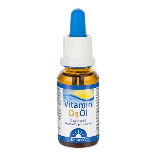 Dr Jacob's Vitamin D3 Öl Tropfen 800 IE I ideal dosierbar für die ganze Familie auch Kleinkinder I für Immunsystem, Muskeln und Knochen¹ I Apotheken-Qualität I hohe Bioverfügbarkeit 20 ml 640 Tropfen