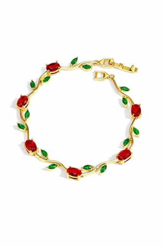 KuchhBhiKharido Tulip Bracelet Red-Green, Gold-Plated with Red Oval CZ Roses and