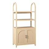 Walker Edison Sasha Modern Arched Bookshelf Cabinet with Reeded Doors, 34 Inch, Coastal Oak