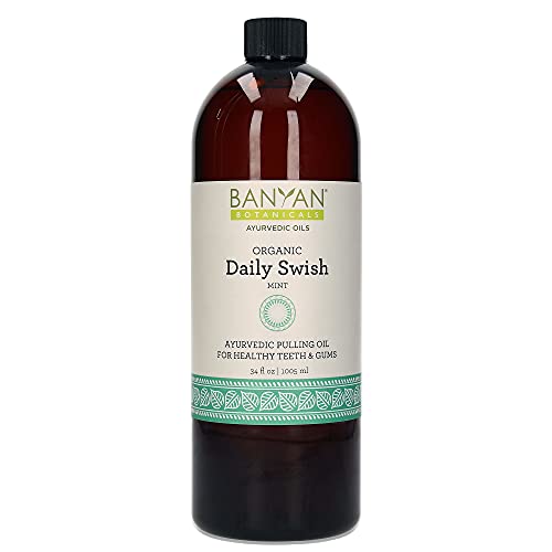 Banyan Botanicals Daily Swish Mint – Organic Ayurvedic Oil Pulling Mouthwash with Coconut Oil – for Oral Health, Teeth, & Gums* – 34oz – Non GMO Sustainably Sourced Vegan