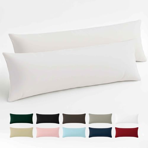 Funda de Almohada 40x145 Algodón Reforzado (Pack de 2) - Blanco - Tela Apretada de 57 Hilos/cm² - Funda Almohada 40 x 145 - Certificación Oeko Tex - Dreamzie