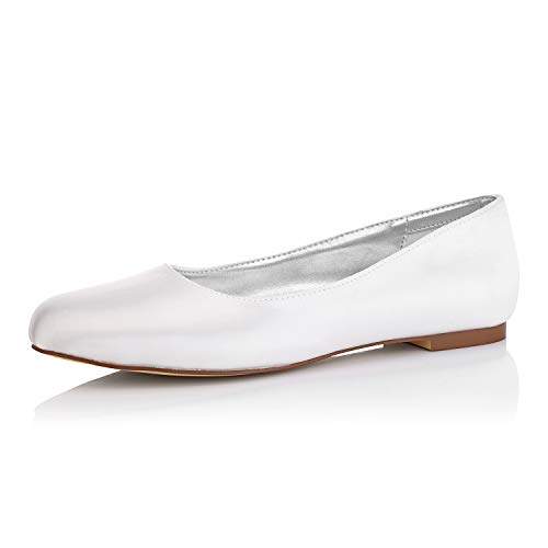 JIAJIA K5371 Women's Bridal Shoes Closed Toe Dyeable Satin Flats Wedding Shoes