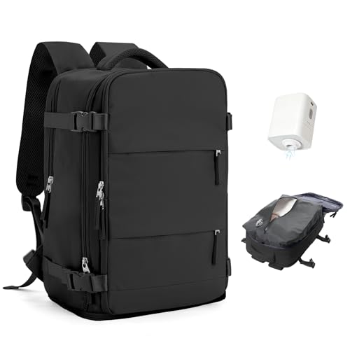 Pakembl Vacuum Backpack Travel with Pump Travel Backpack with Vacuum System Laptop Backpack Waterproof Carry On Casual Backpack 14/15.6inch with Shoes Compartment Black