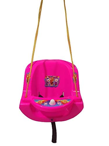 MJE Hanging Solid Plastic Swing Chair/JHULA Weight Capacity Up to 20 KG for Kids Indoor/Outdoor Beautiful Hanging Swing Jhula Balcony, Home,Garden (Pink Color)