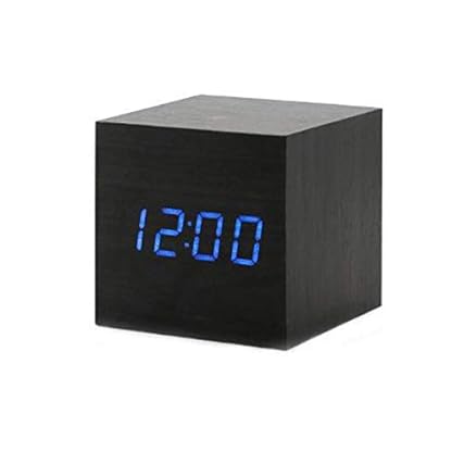 Three H Wooden Digital Alarm Clock,Cube Little Clock with LED Temperature Time Calendar photo Three H Wooden Digital Alarm Clock,Cube Little Clock with LED Temperature Time Calendar