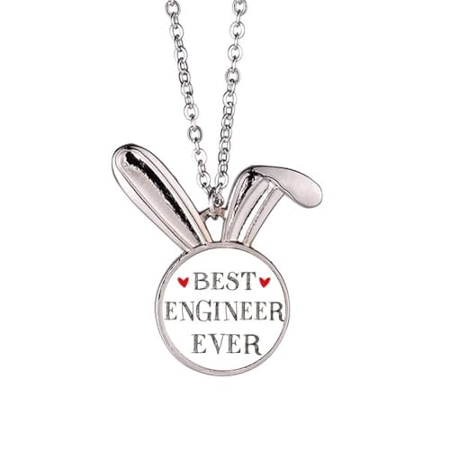 Collier lapin Best Engineer ever - Pendentif gravé ingénieure en acier