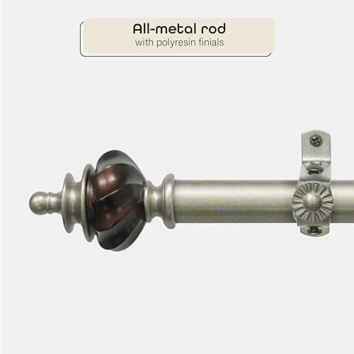 Image of Decorative Window Curtain Rods with Finials, 66 to 120 Inches, 0.75 Diameter - Camino Aspen - Lightweight & Easy to Install, Adjusts Telescopically to Fit Any Window by Achim Home Decor