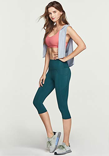 Calça capri feminina de ioga TSLA com bolsos, legging capri para treino, legging capri para ioga com