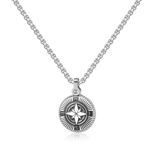 Collier boussole hommes chaîne de pulls longs tendance punk bijou pendentif rond
