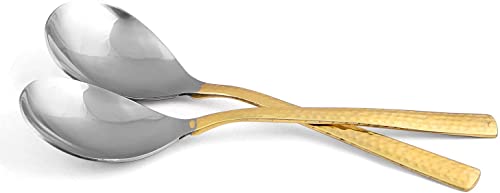 Vakratunda Kitchenwares Copper Serving Spoon With Hammer Handle, Table Spoon For Kitchen, Dinnerware, Serve Ware, Non-Slip Heat Resistant Copper Cooking Tools For Modern Kitchen, Set Of 2, 8" #TOP7