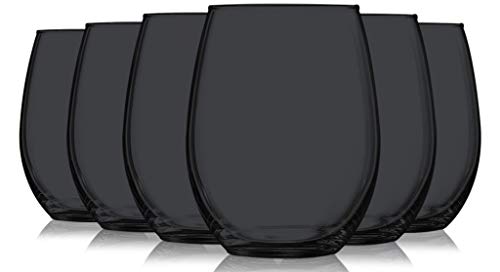 Black Full Accent Stemless 21 oz Wine Glasses - Set of 6 by TableTop King - Additional Vibrant Colors Available