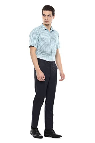 Image of Peter England Men Navy Solid Regular Fit Trousers