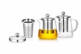 Teekanne Glas - Glasteekanne mit Edelstahl - Glas Teekanne mit Siebeinsatz - Glas Teekanne mit Siebeinsatz - Glaskanne Tee - Teegeschirr | Teezubehör - Teekanne aus Glas mit Teesieb 750 ml