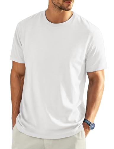 EKLENTSON Men's Cotton T Shirt – Breathable Crew Neck Basic Tee, White, Size L
