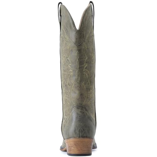 Image of IUV Cowboy Boots for Women Mid Calf Fashion Cowgirl Boots with Embroidery Western Snip Toe