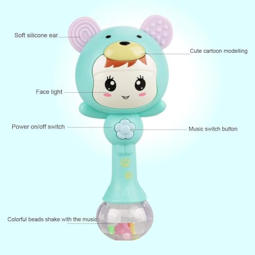 Image of Educational Baby Rattle, Electronic Light Musical Teether - Baby Sensory Sound Toys, 3-12 Months (Baby Green)