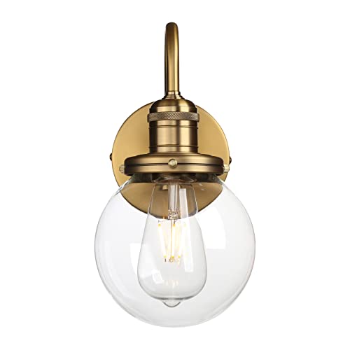 Jimubeam Industrial Vintage Gooseneck Wall Sconce 1-Light With 5.9” Round Clear Glass Globe Shade Indoor Wall Mounted Lamp Fixture #TOP6