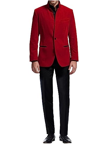 Costume hommes veste col montant en velours tenue de soirée chic et pantalon noir