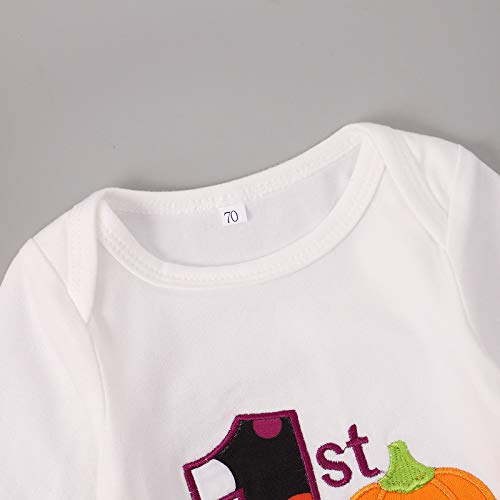 Halloween Pumpkin Clothes Baby Girl Dress Funny Toddler Long Sleeve Skirt Outfits Set (White, 6-9 Months)