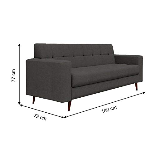 Sofá 3 Lugares Mariah Pé Palito Linho Cotton Grafite