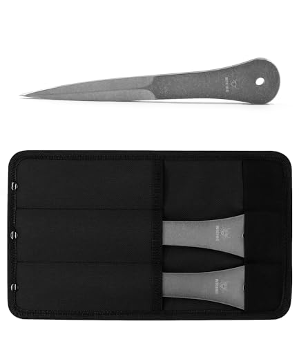 WICING 9.5 Inch Throwing Spikes - 0.236" Thick Full Tang Design, with Nylon Sheaths for Recreation and Competition - 3 Pack