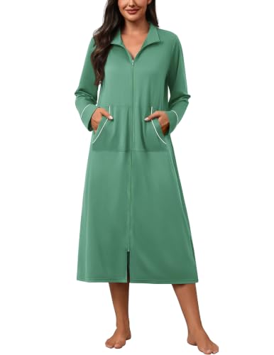 Image of Ekouaer Zipper Robes for Women Long Sleeve Lightweight House Coats with Pockets Zip Up Bathrobe Loungewear S-3XL