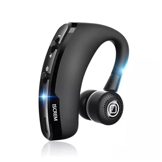 ISCREM Bluetooth Headset Wireless Business Single earpiece Voice Answer in Ear Earbuds for Trucker Driving Running 10 Hour Battery Noise Cancelling Headphones Black V9