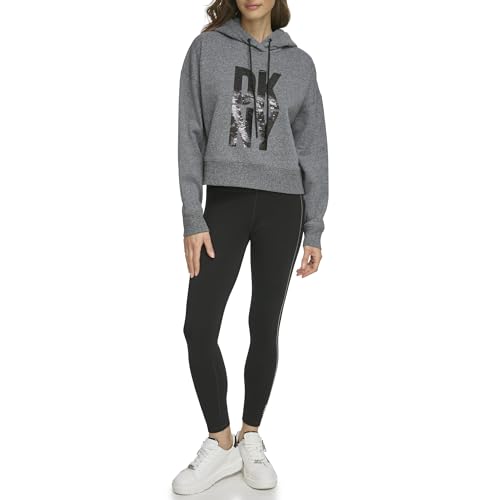 DKNY SPORT Sudadera con Logotipo de Lentejuelas apiladas Capucha, Negro, S para Mujer