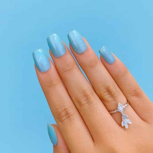 Image of 24 Pcs Reusable Artificial Nails Fake Nails with Glue and Kit|Bluebell Bliss Mirror Shine Press On Nails for Women | Short Square Shape | UV Protected Premium ABS | Long Lasting & Reusable | Salon fresh look