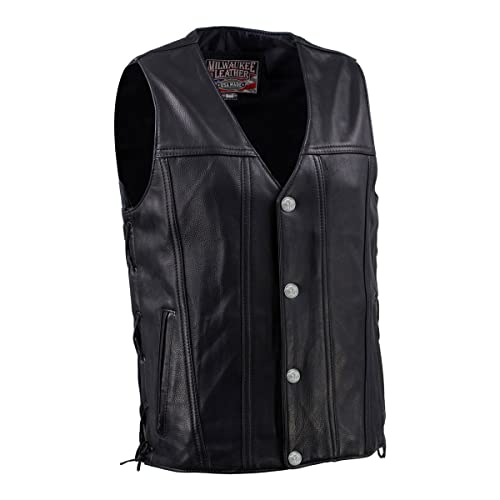 Milwaukee Leather Usa Made Mlvsm5005 Men's Black 'Road Whip' Premium Leather Vest With Buffalo Nickel Snap Buttons - Xx-Large #TOP5
