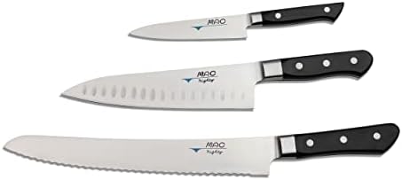 MAC Knife set Professional series 3-piece PRO-31, MTH-80 Pro series 8" Chef's knife w/dimples, PKF-50 Pro series 5" Paring knife, MSB-105 Pro series 10.5" Bread/Roast slicer, made in Japan - Thumbnail 2