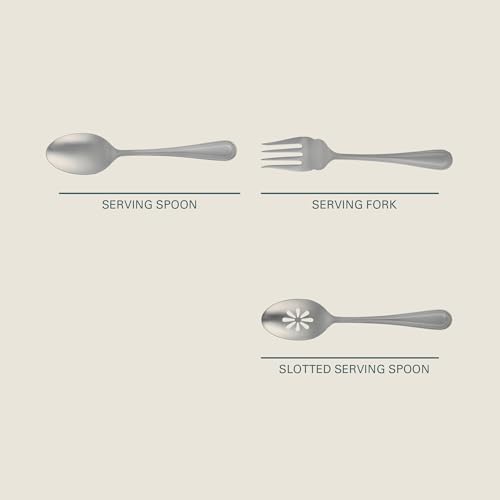 Image of Gibson Home Sinta 87-Piece Stainless Steel Flatware Set with Bead Border Design - Service for 12 Plus Serving Utensils, Polished Silverware, Dishwasher Safe