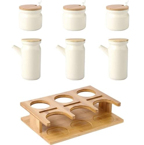 TBLOTYD seasoning Box Container Ceramic Condiment Jar Set seasoning Pot With Lid Tray Seasoning Jar Set For Salt Sugar Kitchen seasoning Dispensers