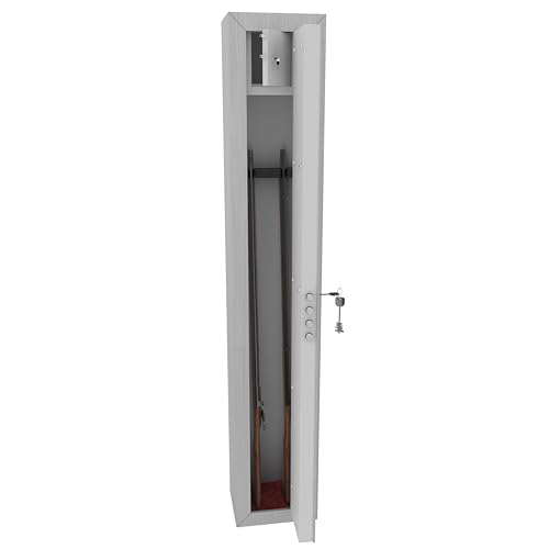 Armadio Portafucili Armi Blindato Fuciliera In Acciaio Con Cassetto Tesoretto Con Serratura E Chiave A Doppia Mappa Cassaforte Sicura Grigio Effetto Legno Galveston 145 x 25 x 20 Cm (2 Posti)