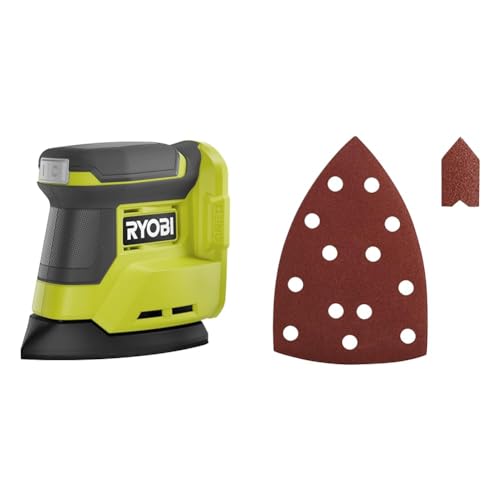 RYOBI - Ponceuse triangulaire 18V - diamètre d'oscillation 1,8 mm - patin 100 x 140 mmm & Assortiment 20 abrasifs pour ponceuses EPS80RS / R12PSL13S / RPS100...