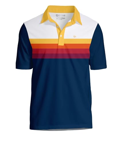 Tipsy Elves Mens Performance Golf Polo Navy Slice of Sunset Large